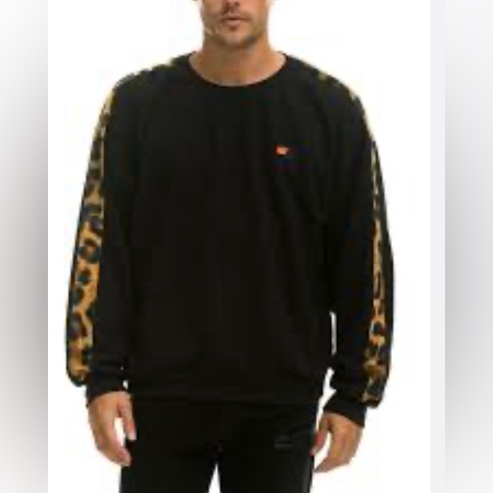 AVIATOR NATION Cheetah Stripe Relaxed Fit Sweatshirt Size Medium Black